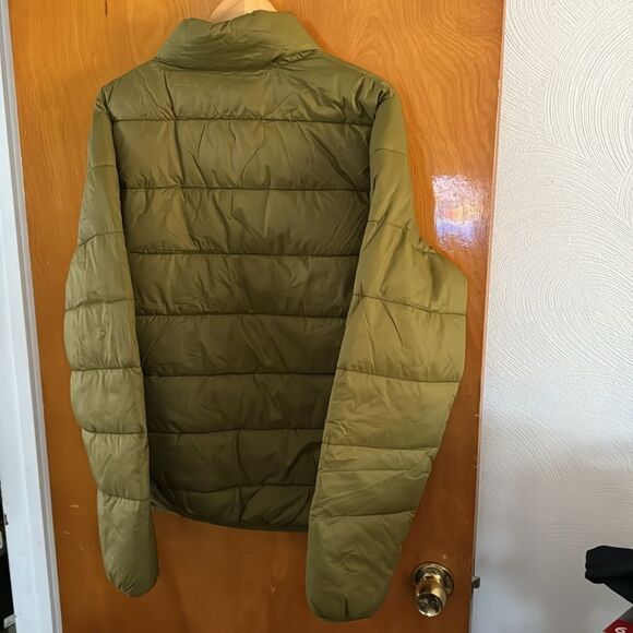Green Puffer Jacket Mens Large Zip Pockets - Picture 2 of 4